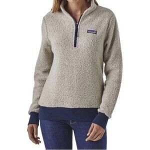 Patagonia XS Oat & Navy Rib Trim 1/4 Zip Pullover Sweater